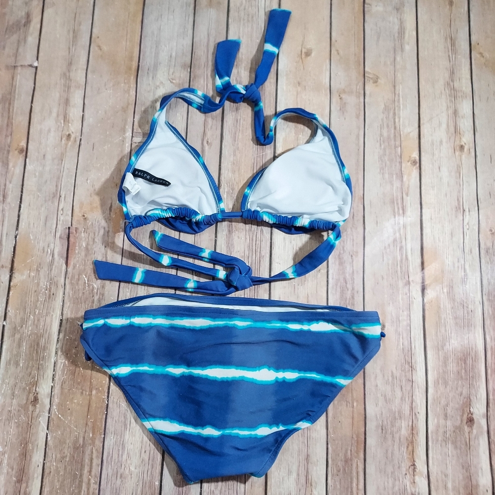Ralph Lauren blue tie dye bikini S top, Med bottom - Picture 2 of 16
